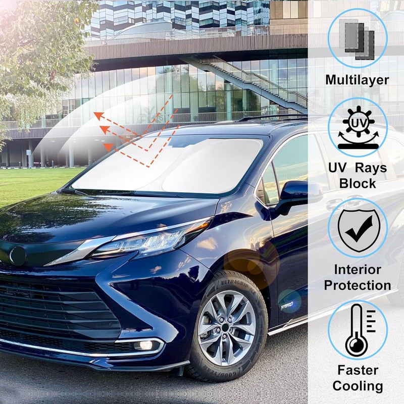 LHFLIVE Windshield Sun Shade Compatible with 2021 2022 2023 2024 2025 2026 Toyota Sienna Mini Van Accessories Sunshade Shield Keep Car Interior Cool - Image 2
